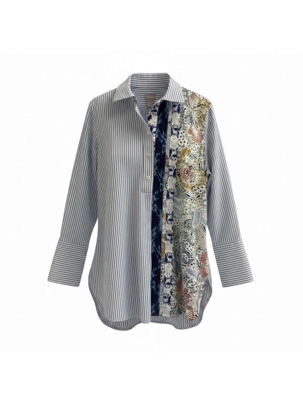 Chico's Mixed Print 3/4 Button Down Popover Tunic Shirt Size 1